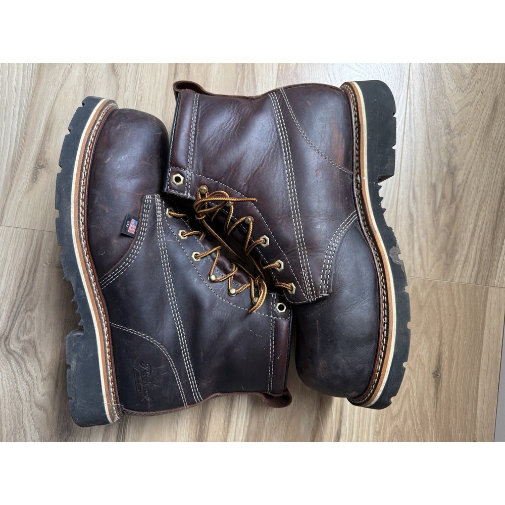 Thorogood Leather Work Boots Men Brown Steel Toe Lace Up USA Rugged Workwear - Picture 2 of 6